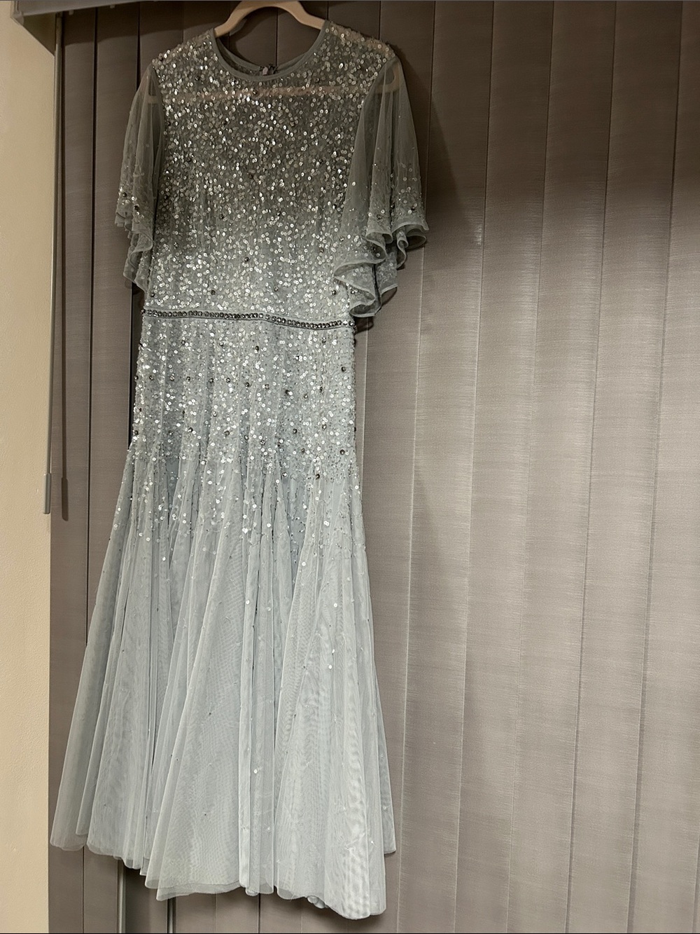Mac Duggal Sequined Pale Seafoam Green Tulle Maxi Dress